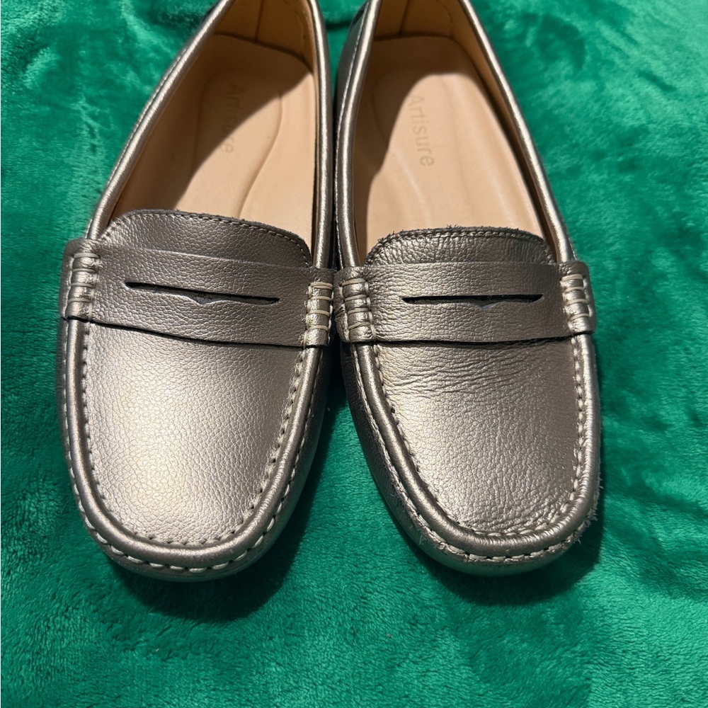 Women's Metallic Silver Loafers